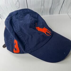Vintage Polo Ralph Lauren Strapback Hat #3 Blue w/ BIG Orange Pony